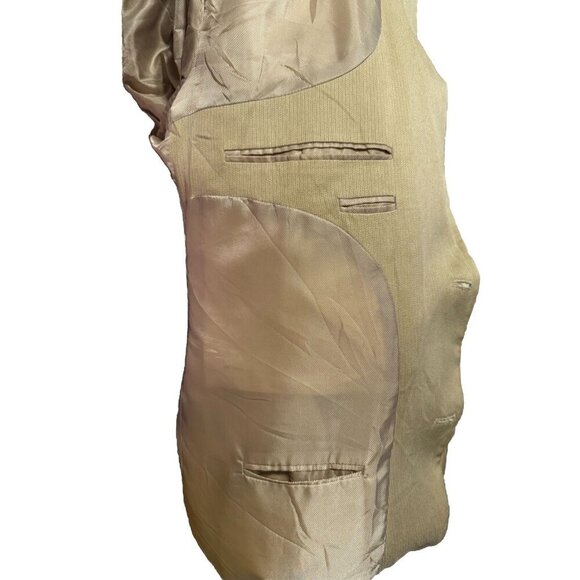 Adolfo International Blazer 100% SILK Tan Beige Stripe 46R Quiet Luxury - Picture 8 of 9
